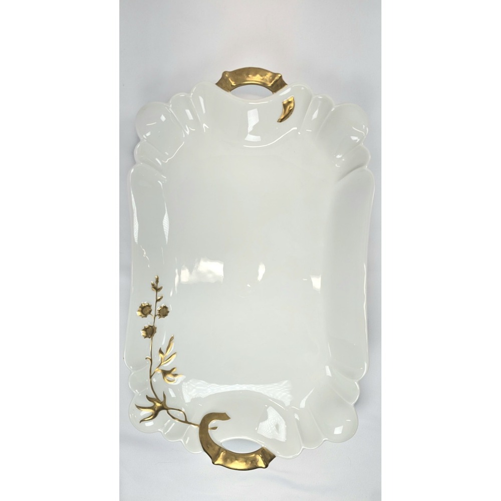 Vintage Theodore Haviland Porcelain Limoges White Serving Platter with Gold Trim